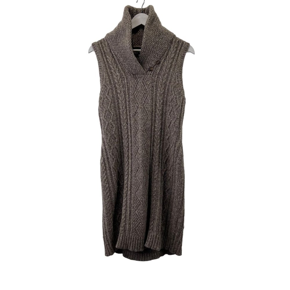LRL Lauren Jeans Co Wool Blend Cable-Knit Grey Brown Sleeveless Women Dress Sz L